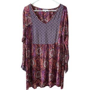 World Market Women’s Multicolor Knee Length Dress Long Sleeve Boho Size S / M